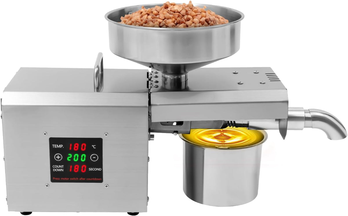 Exprimidores eléctrico de Fetcoi, Prensa de aceite eléctrica de 610 W de acero inoxidable, molinillo de aceite profesional para nueces, cacahuetes