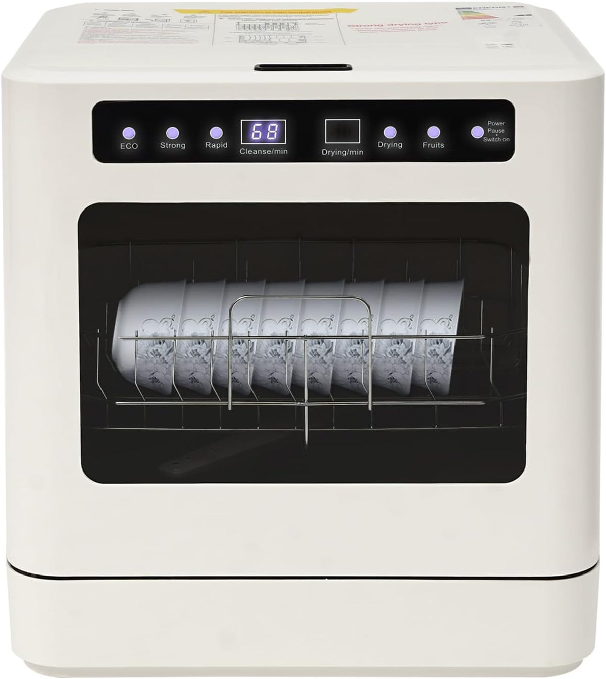 Lavavajillas compacto Salmeee, Tischgeschirrspüler 800W 52dB, Mini lavavajillas para 6-8 cubiertos con control táctil, lavavajillas compacto con 2
