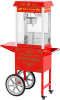 Máquinas de palomita Máquina para palomitas de maíz con carro, 1500 W, diseño retro, 195/235 °C, 2 temperaturas para palomitas dulces y saladas, color