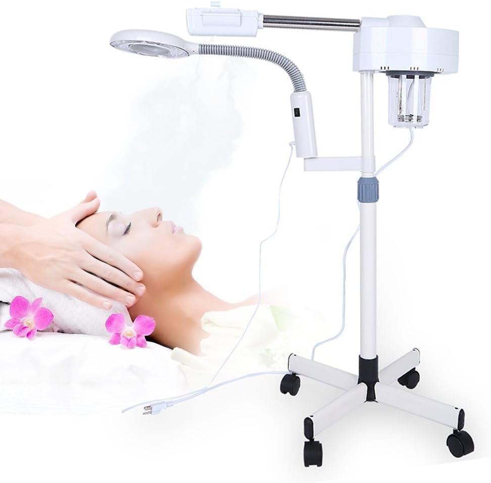 Sprays y rocío Vaporizador facial, LED 5 x con ampliación, máquina de pie 2 en 1, multifunción, spa profesional, humidificador de belleza facial