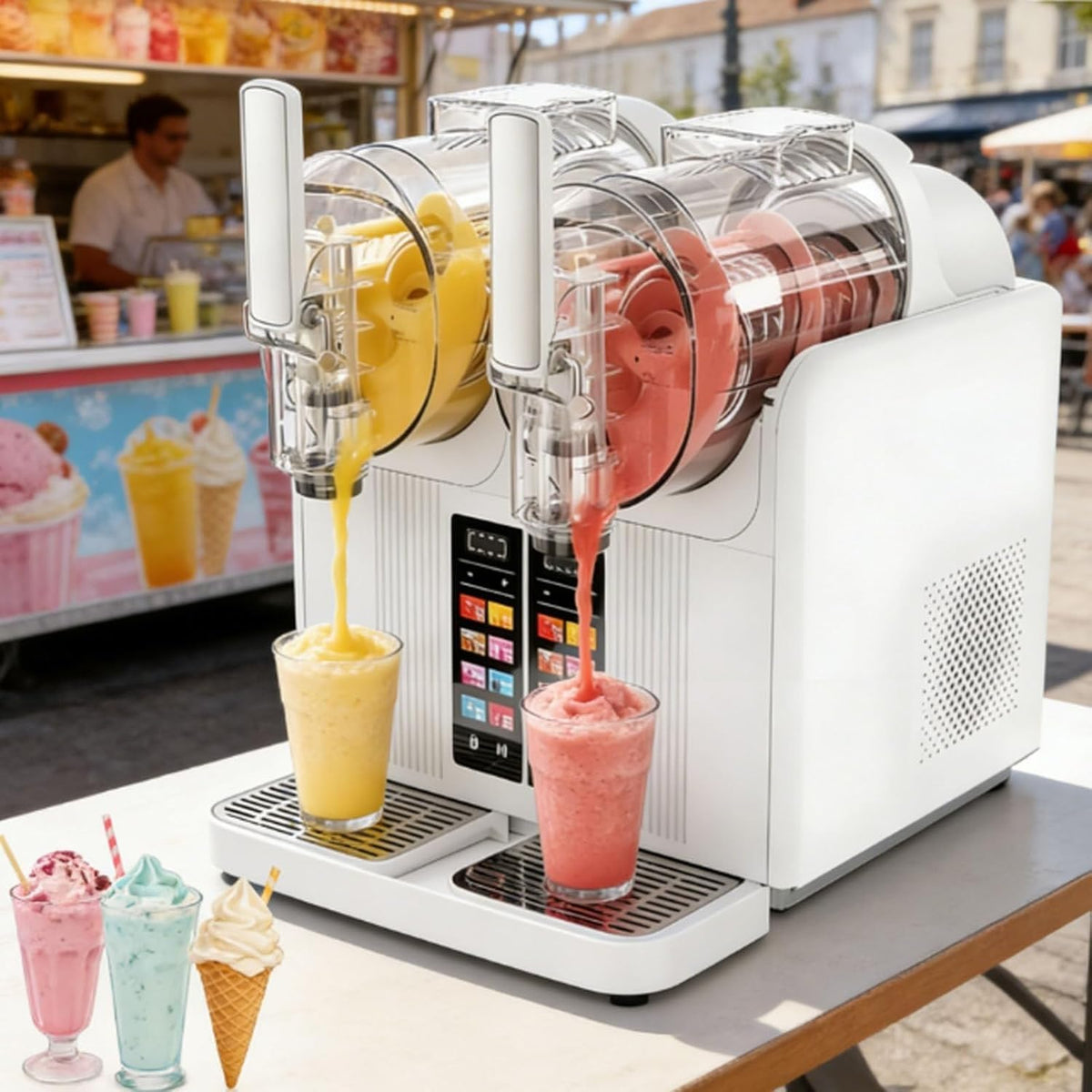 Máquinas para hacer hielo Máquina Comercial De Granizados De 2 Tanques, Máquina Para Congelar Bebidas Como Margaritas, Daiquiris, Frappés De Vino