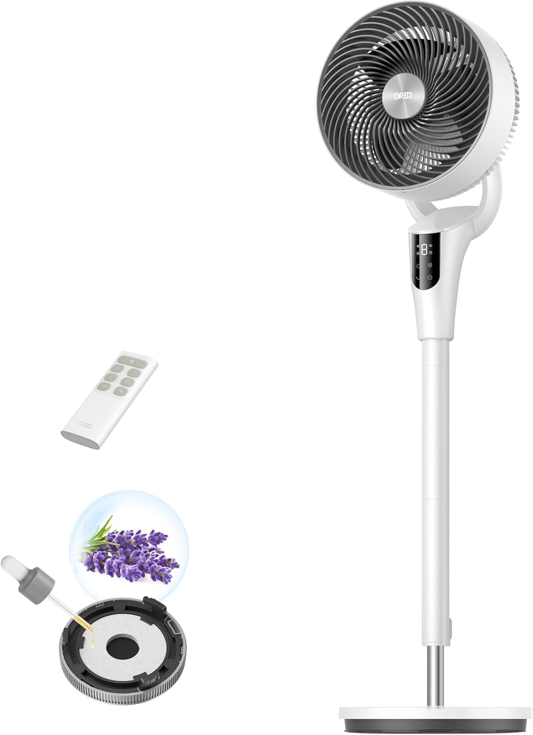DREO Ventiladores de pedestal, Ventilador de Pie Silencioso para Dormitorio [Mejorado], Flujo de Aire 27m, 20dB, Oscilación 90°, Motor DC, 8