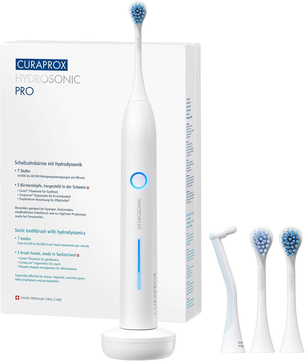 Curaprox Cepillos de dientes eléctricos sónico, Hydrosonic Pro, Blanco, Diseñado En Suiza
