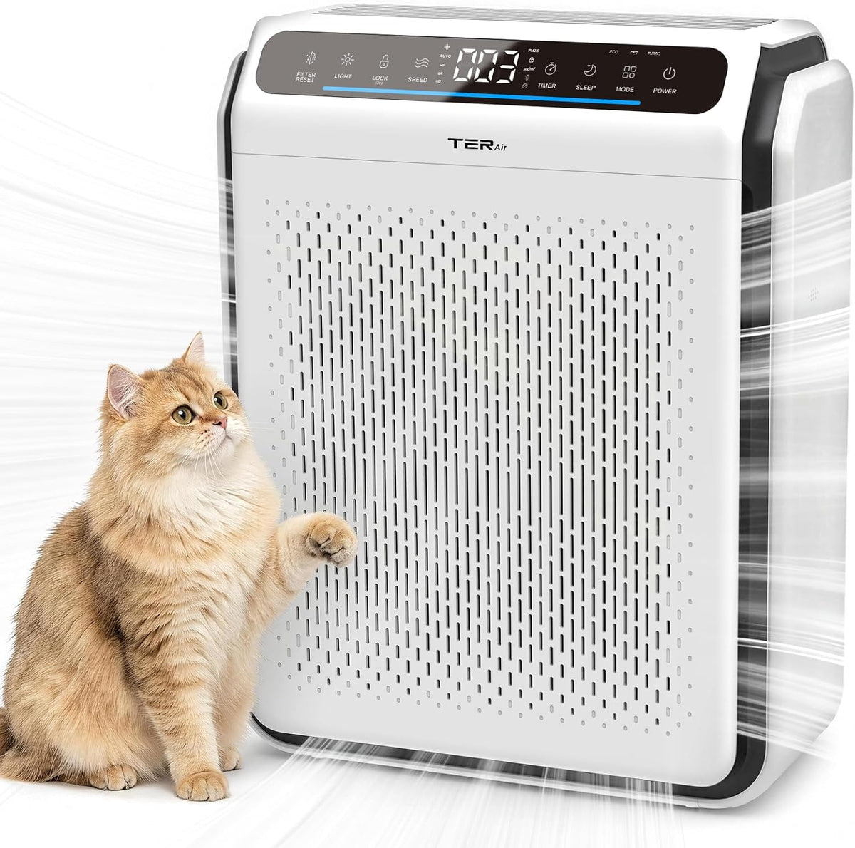 TER Air Purificadores de aire, Purificador de aire para mascotas domésticas, entrada en U para succionar el pelo de las mascotas, un 86% menos, HEPA