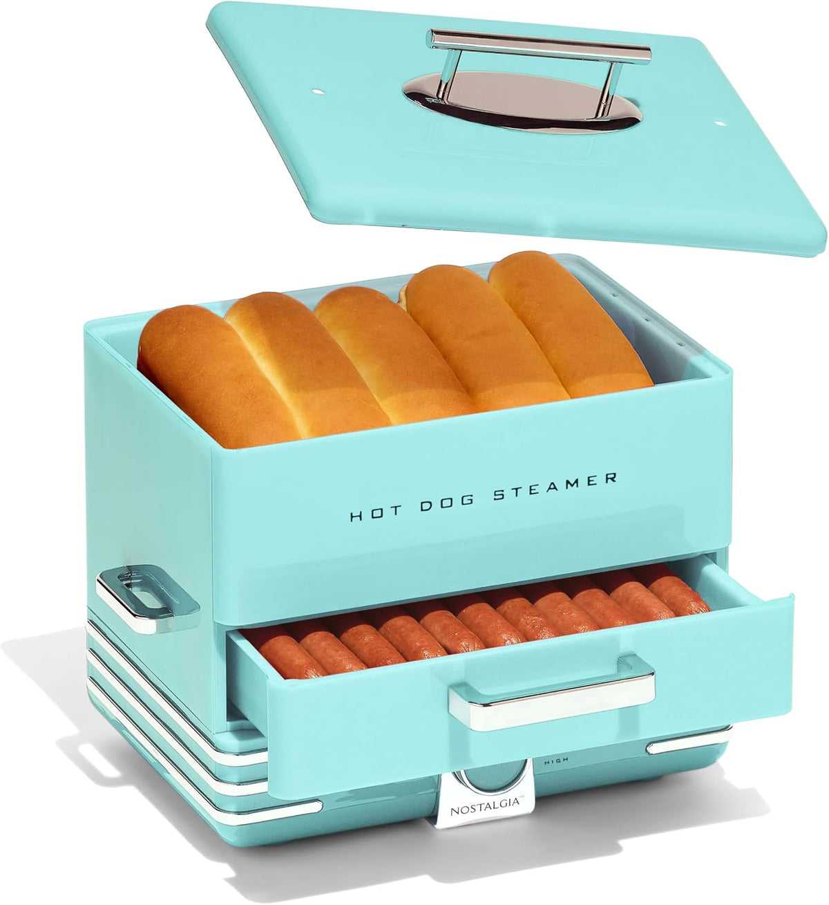 Vaporeras eléctrica Vaporizador extra grande estilo comedor, 20 perros calientes y capacidad para 6 bollos, perfecto para salchichas de desayuno
