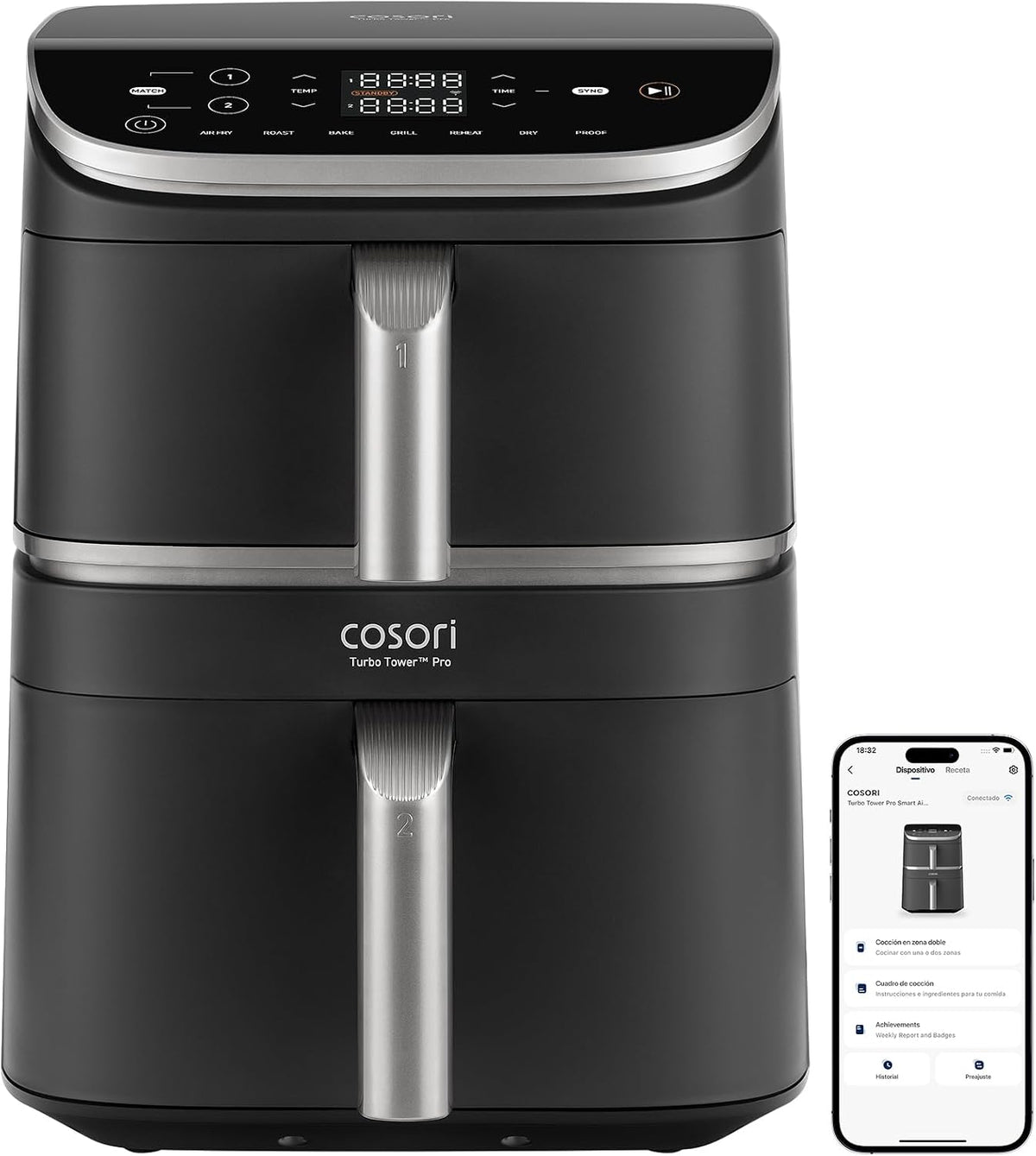 Freidora de aire Aire 10, 8L Turbo Tower Pro Smart, Doble Cesta Vertical, Cosori