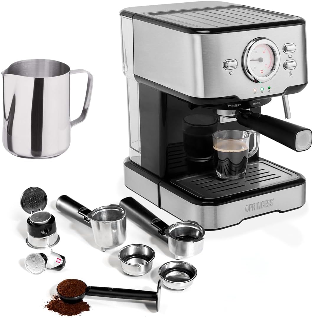 Cafeteras individual de Espressomaschine, Máquina de café y cápsula con espumador de leche para capuchino, latte y espresso macchiato, 20 bares, color