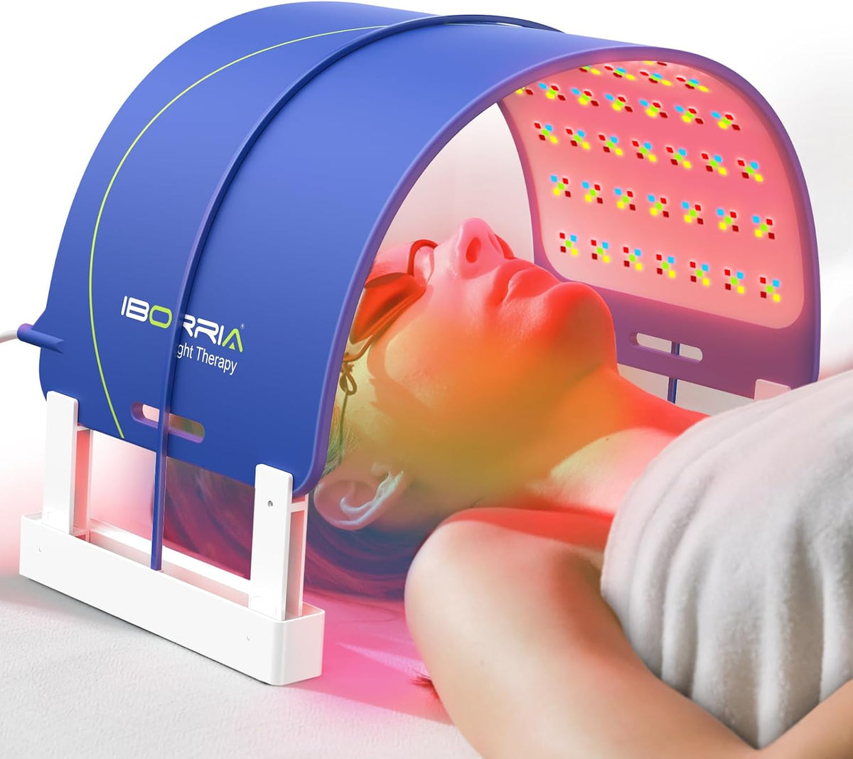Tratamiento con infrarrojo IBORRIA, AuraCure Panel de fototerapia LED para cara y cuerpo, 490 LEDs de alto rendimiento, 5 longitudes de onda, 3