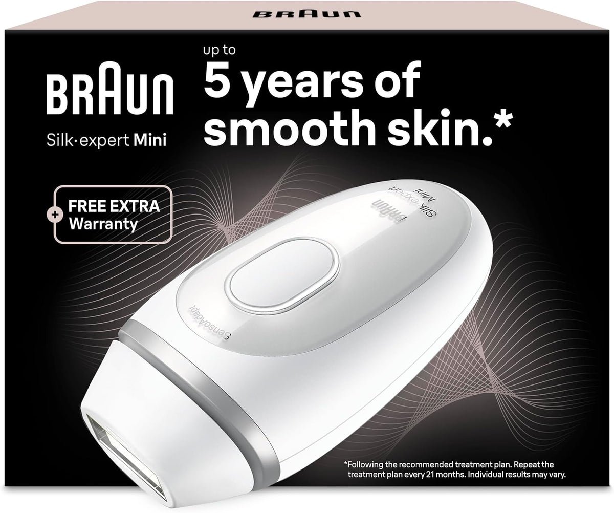 Braun Sistemas de depilación de luz pulsada, Depiladora Luz Pulsada Silk·expert Mini, PL1100, Blanca/Plateada