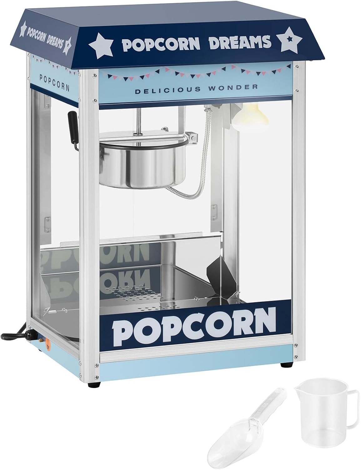 Máquinas de palomita Palomitera Máquina Profesional (Potencia: 1.500 W, Producción: 5 kg/h, Con iluminación, Azul) Para Venta Ambulante, Royal