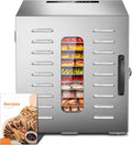 Kwasyo Deshidratador, 10 Bandejas Deshidratador Alimentos Recetas gratis Temperatura Ajustable 30-90℃, Acero Inoxidable Completo, Temporizador de 24