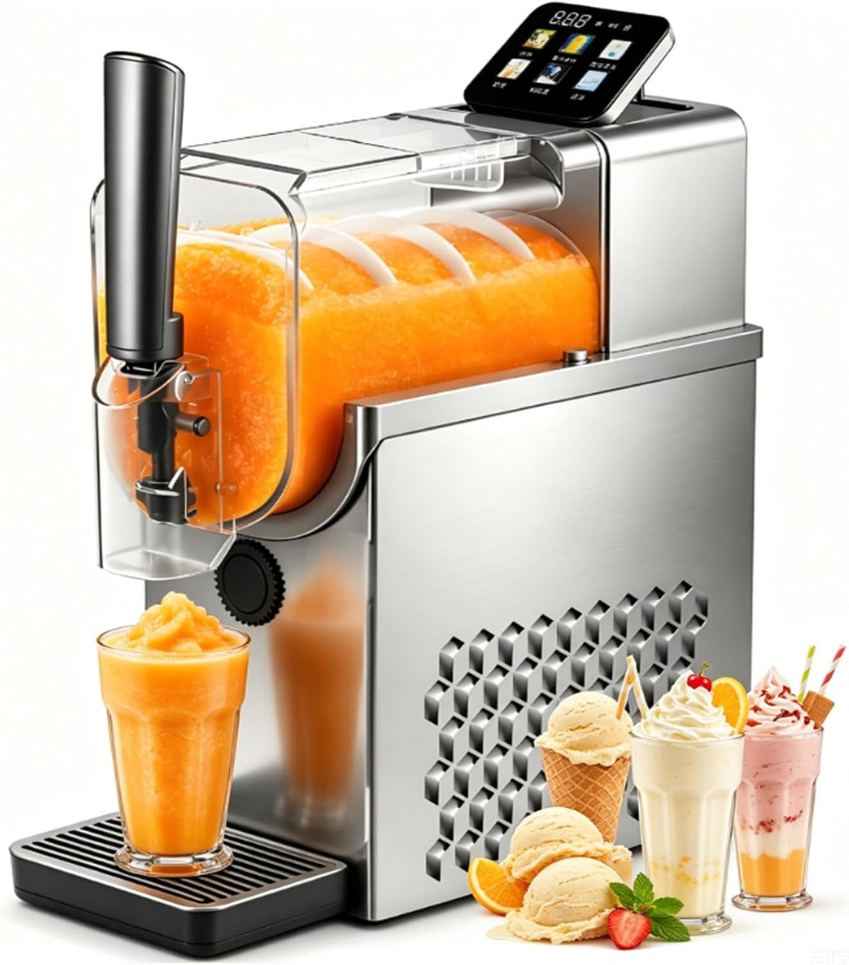 Picadores de hielo de Generic, Máquina para hacer helados de servicio suave, 2300 ml, 4 preestablecidos, autolimpieza, acero inoxidable, portátil para