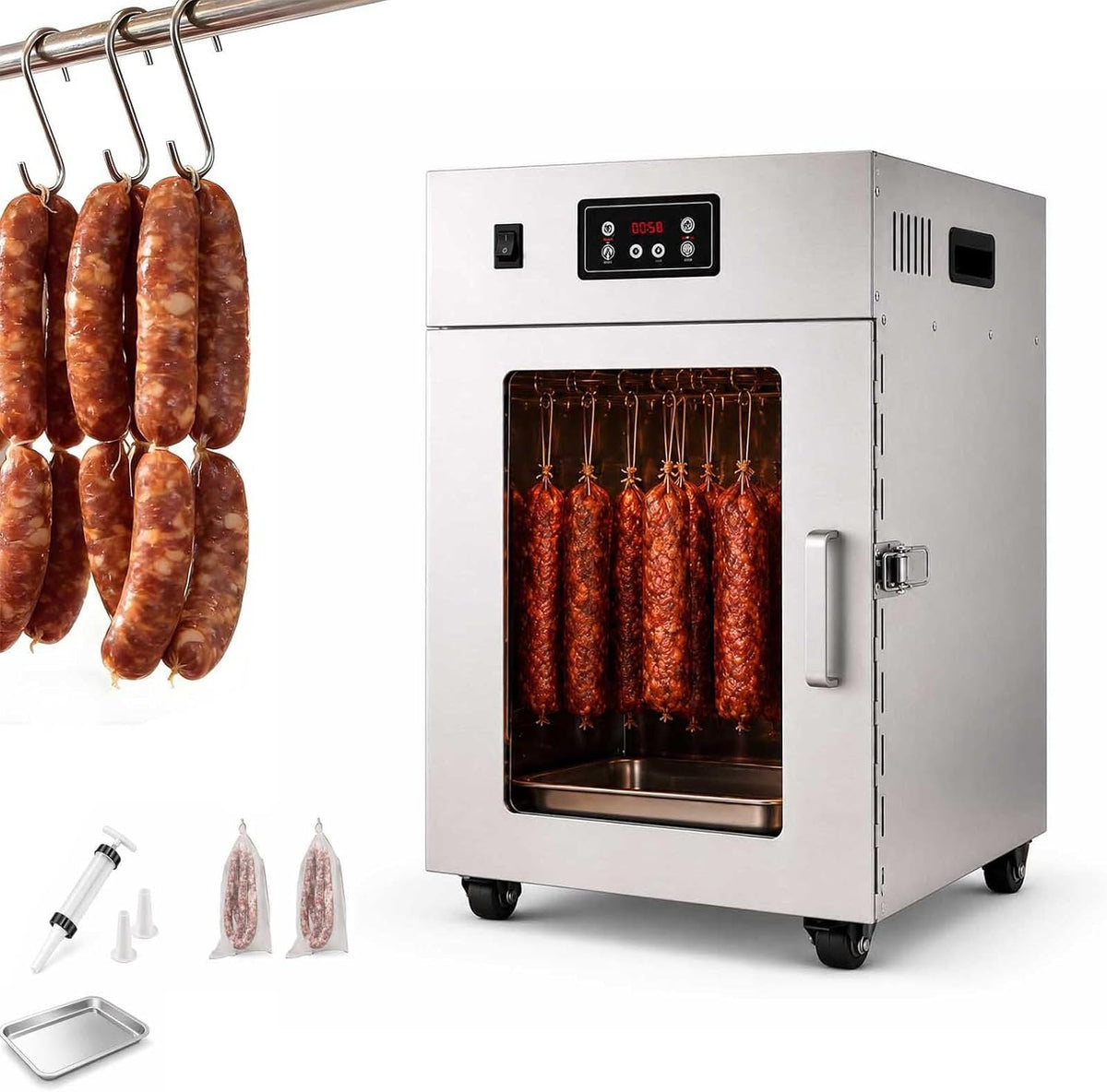 Deshidratador aallwwsso, Secador De Carne En Acero Inox Con Panel Led, 14 Ganchos Withoutgrid