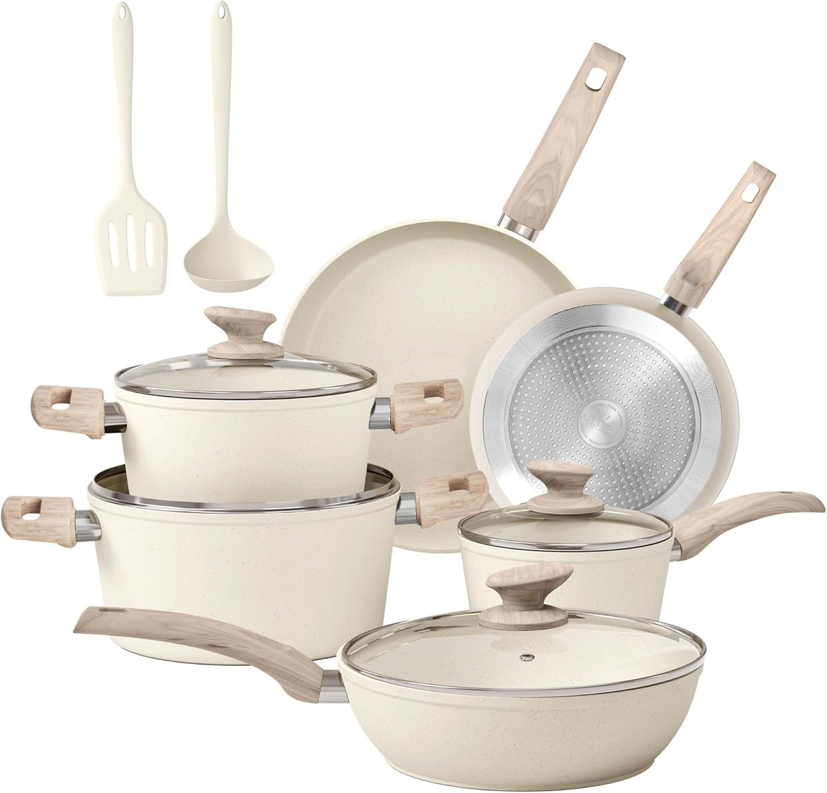 Baterías de cocina Juego de Ollas y Sartenes Inducción 12 Piezas Beige, Kitchen Academy