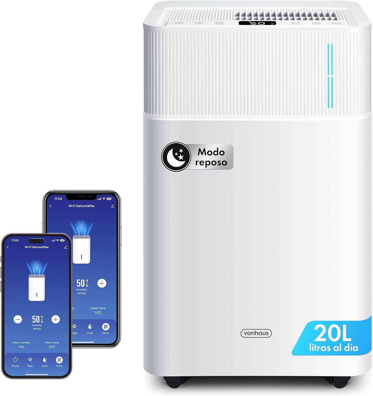 Deshumidificador VonHaus, 20 L/24 h WiFi de Bajo Consumo para Casa