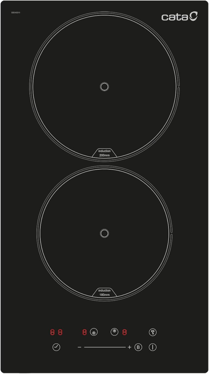 Cata Placa de cocina, Inducción ISB 3102 BK, 2 Zonas de cocción, Control Táctil Deslizante, Avisador Acústico, 9 Niveles de Potencia Regulables +