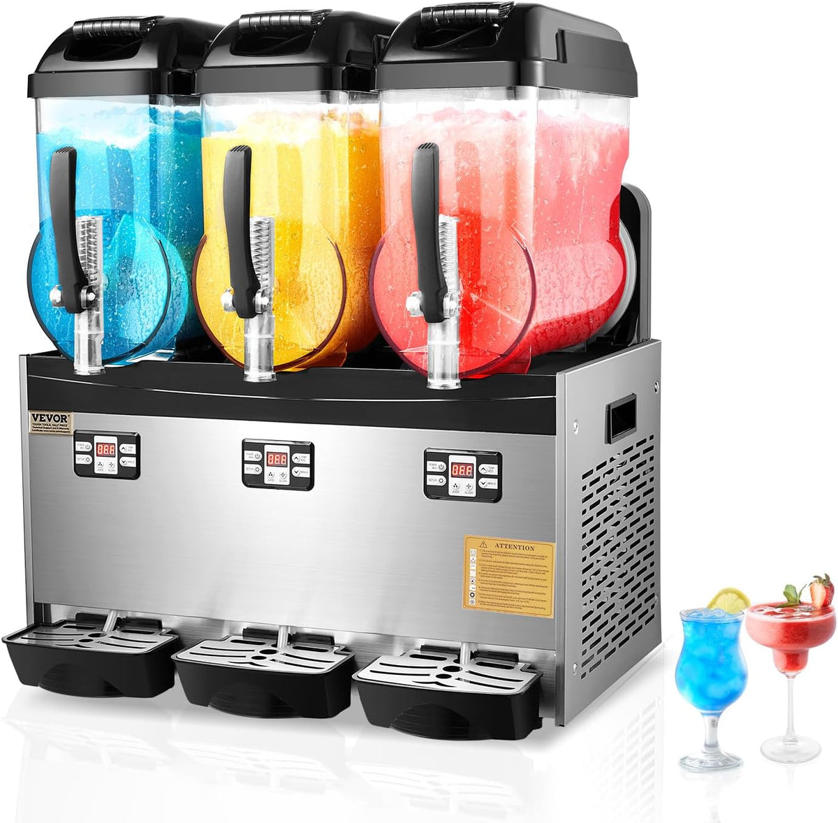 VEVOR Máquinas para bebidas congelada, Máquina de Granizados Comercial con 3 Tanques de 12 L x 3 Máquina para Hacer Batidos de Acero Inoxidable 144