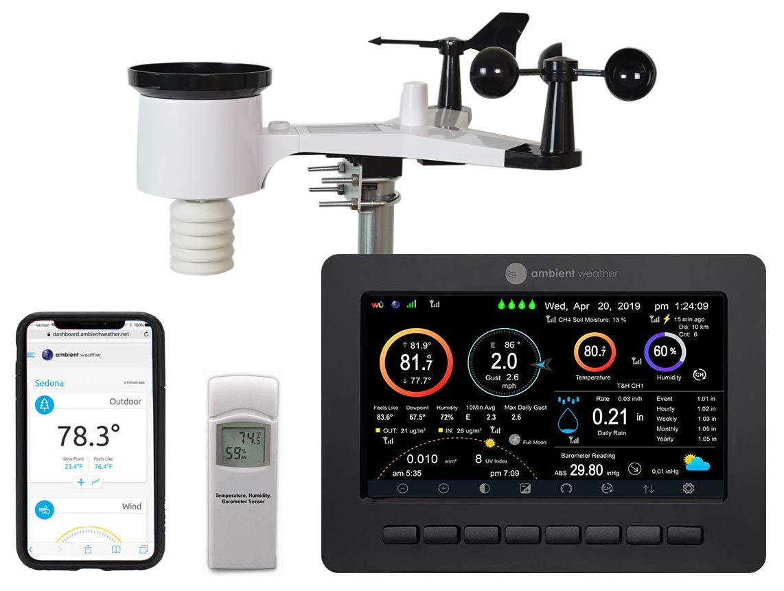 Estaciones meteorológica Estación meteorológica inteligente WS-2000 con monitoreo remoto WiFi y alertas, Ambient Weather