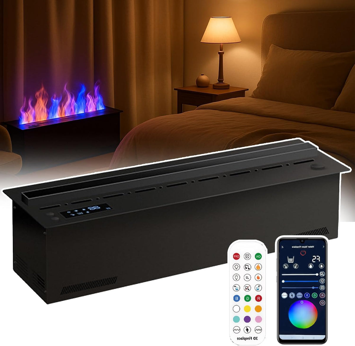 Chimenea eléctrica de agreilduite, Chimenea De Vapor De Agua 3D, Automática, con Llama Ajustable De 9 Colores