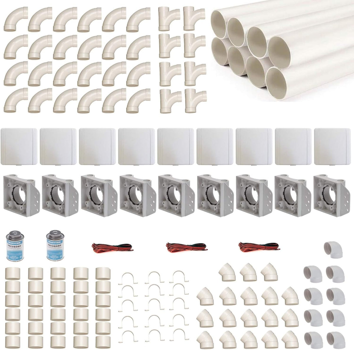 crossvac Sistemas de aspiración central, Kit de instalación de aspirador central para 9 tubos de aspiración con tubos, accesorios y similares. Elige
