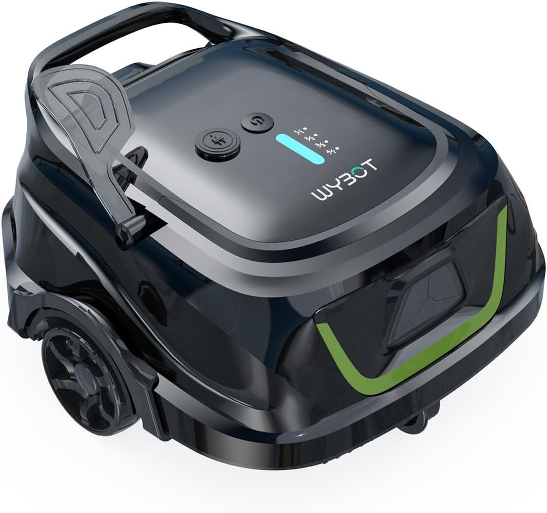 WYBOT Limpiafondos automático, A1p Robot Piscina Limpiafondos Inalámbrico para Piscinas sobre Suelo, Aspirador Automático, 120 Min Autonomía, Doble
