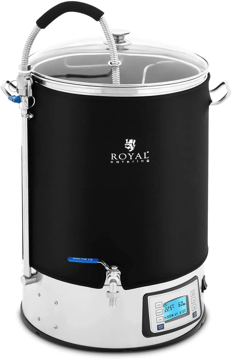 Hervidores eléctrico RCBM-40IN Caldera de cerveza con aislamiento, 40 L, 2500 W, 10-100 °C, acero inoxidable, vidrio templado, sistema de cerveza