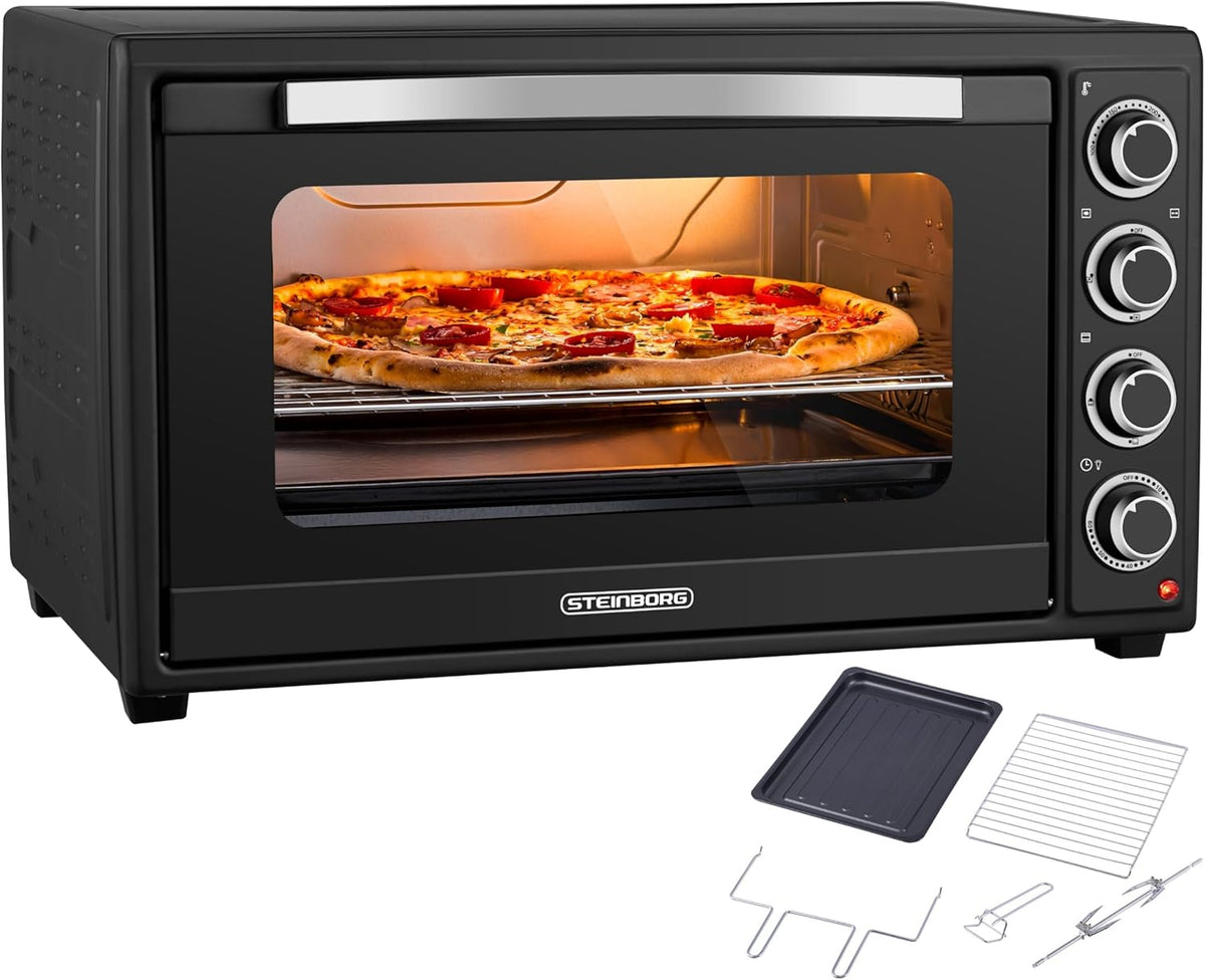 Hornos tostador ® Mini horno de 60 litros con aire caliente y picos, horno de mesa grande XXL de 2000 W, 100, 230 °C, temporizador de 60 minutos