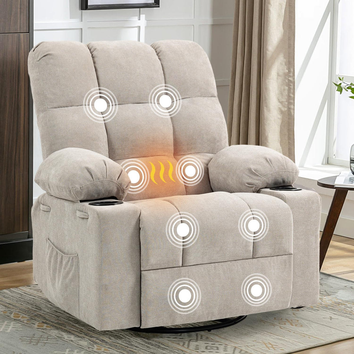 Sillones y chaises longu BRTHORY, Silla de masaje con respaldo reclinable manual de 150 °, incluye masaje de 8 puntos y función calefactora, giro a