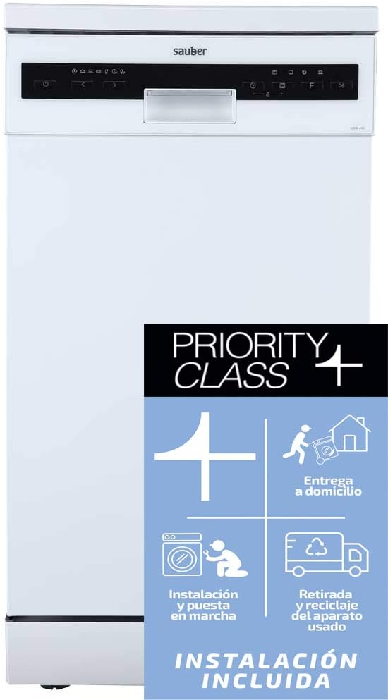 SAUBER Lavavajillas, 45 cm Serie 5-DW45106WMI - D - Capacidad para 10 Servicios Tercera Bandeja - Display - Programa ECO - AUTODOOR - Color Blanco