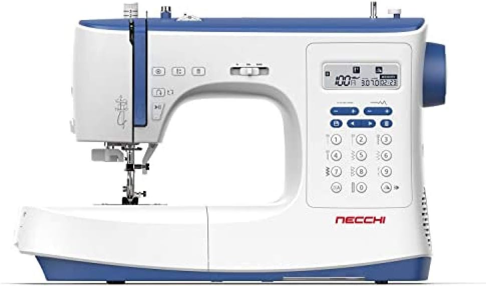 Necchi NC-103D Máquinas de coser básica, Máquina de coser, interior de fundición a presión de aluminio, carcasa de ABS, azul, regular