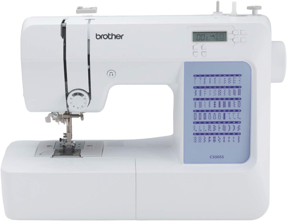 CS5055 de Brother, máquinas de coser básica, Máquina de coser computarizada, 60 puntadas integradas, visualización LCD, 7 pies incluidos, color blanco