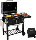 HOMAVO Barbacoas de carbón, Barbacoa de Carbón, Parrilla con Tapa de Acero de 56×42, 5 cm, Bandeja Ajustable en Altura, Mesa Lateral Plegable, Incluye