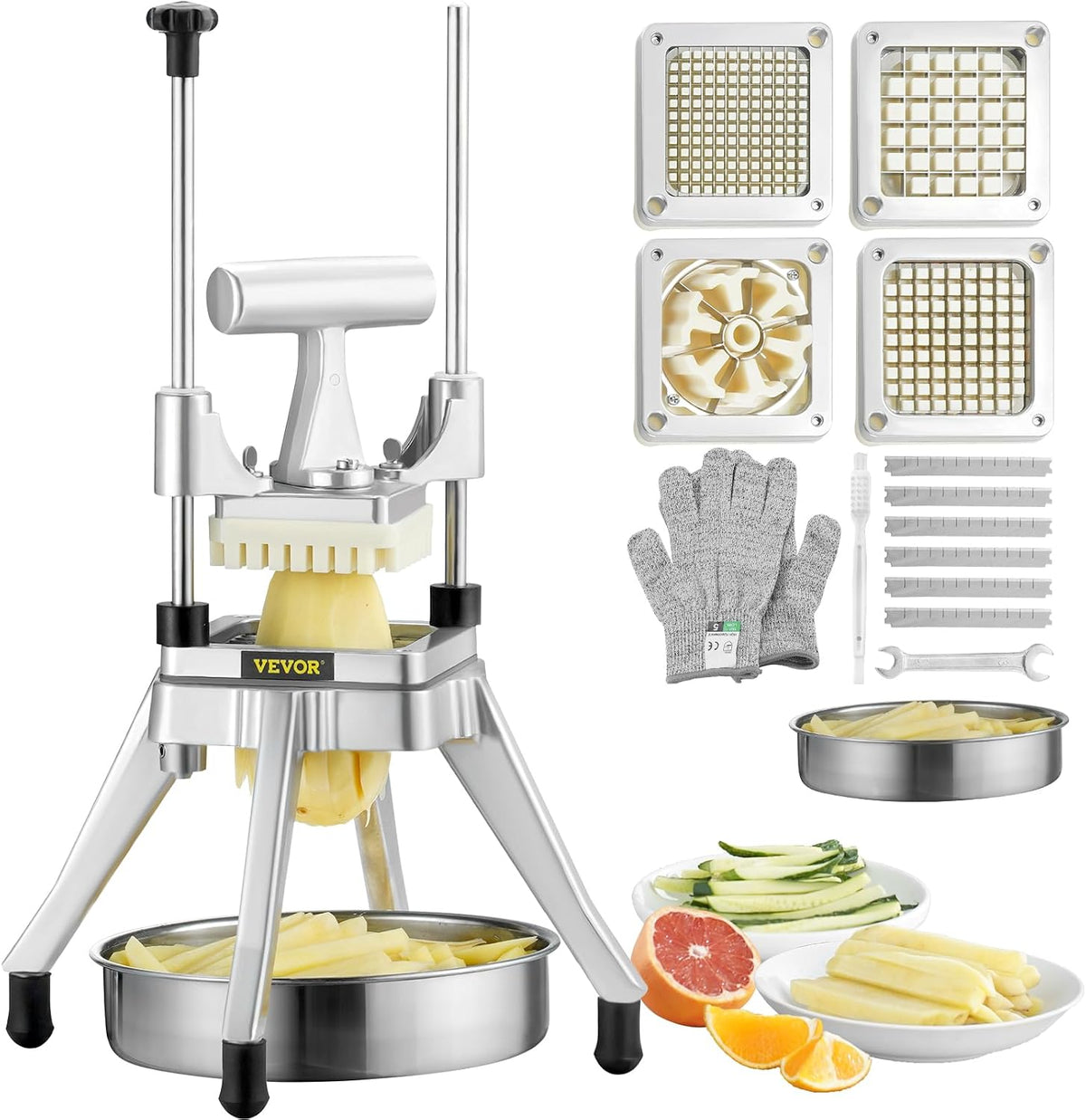 VEVOR Mandolina, Cortador de Verduras de Multifunción Profesional Manual con 4 Cuchillas de Acero Inoxidable 12, 7/6, 4/9, 5 mm y 6 Cuchillas de