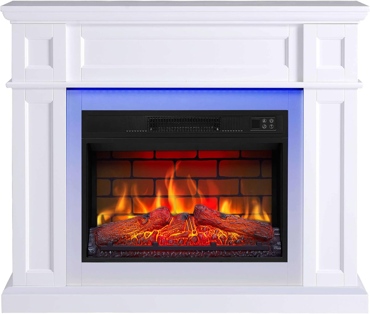 Chimenea eléctrica Linz AF23BS WT con efecto bidireccional, chimenea eléctrica independiente con calentador de 1800 W, efecto de llama realista