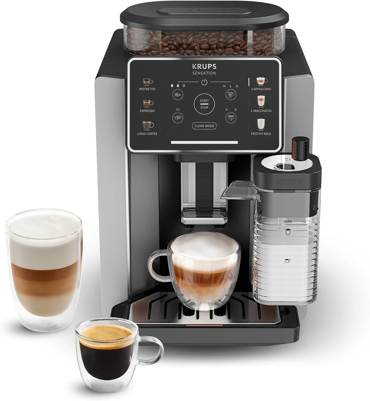 KRUPS Cafetera automática, Sensation Milk, Cafetera Superautomática, 6 Bebidas, Jarra Leche