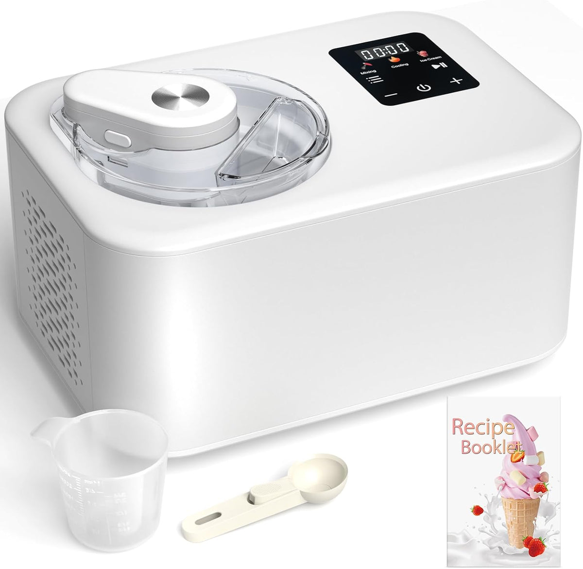 Heladera Acmeenjoy, Máquina Para Hacer Helados con Compresor 1, 2L, Heladera Eléctrica, Heladera Profesional, 110W, Pantalla Táctil, Cubo de Aluminio