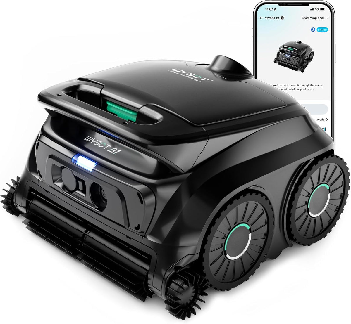 Limpiafondos automático de WYBOT, Robot de piscina B1 con batería para pared y suelo, robot de piscina inalámbrico con 120 minutos de autonomía