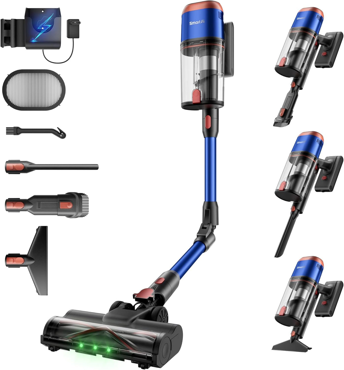 SmartAI Aspiradoras escoba, V15 Ultra Aspiradora Sin Cable, 58 kPa, 600 W, 75 Min, 1, 8 L