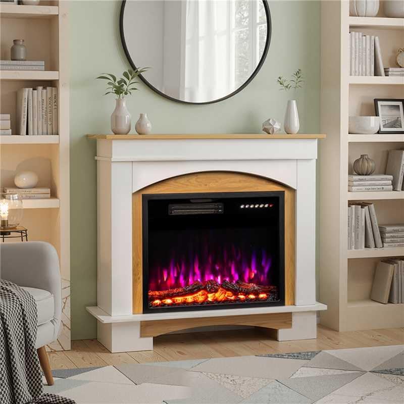 HOMAVO Chimenea eléctrica, 23' Chimenea Eléctrica con Calefacción, 1000W/2000W Chimenea Decorativa, 12 Colores de Llama 3D, 4 Colores de Fuego de