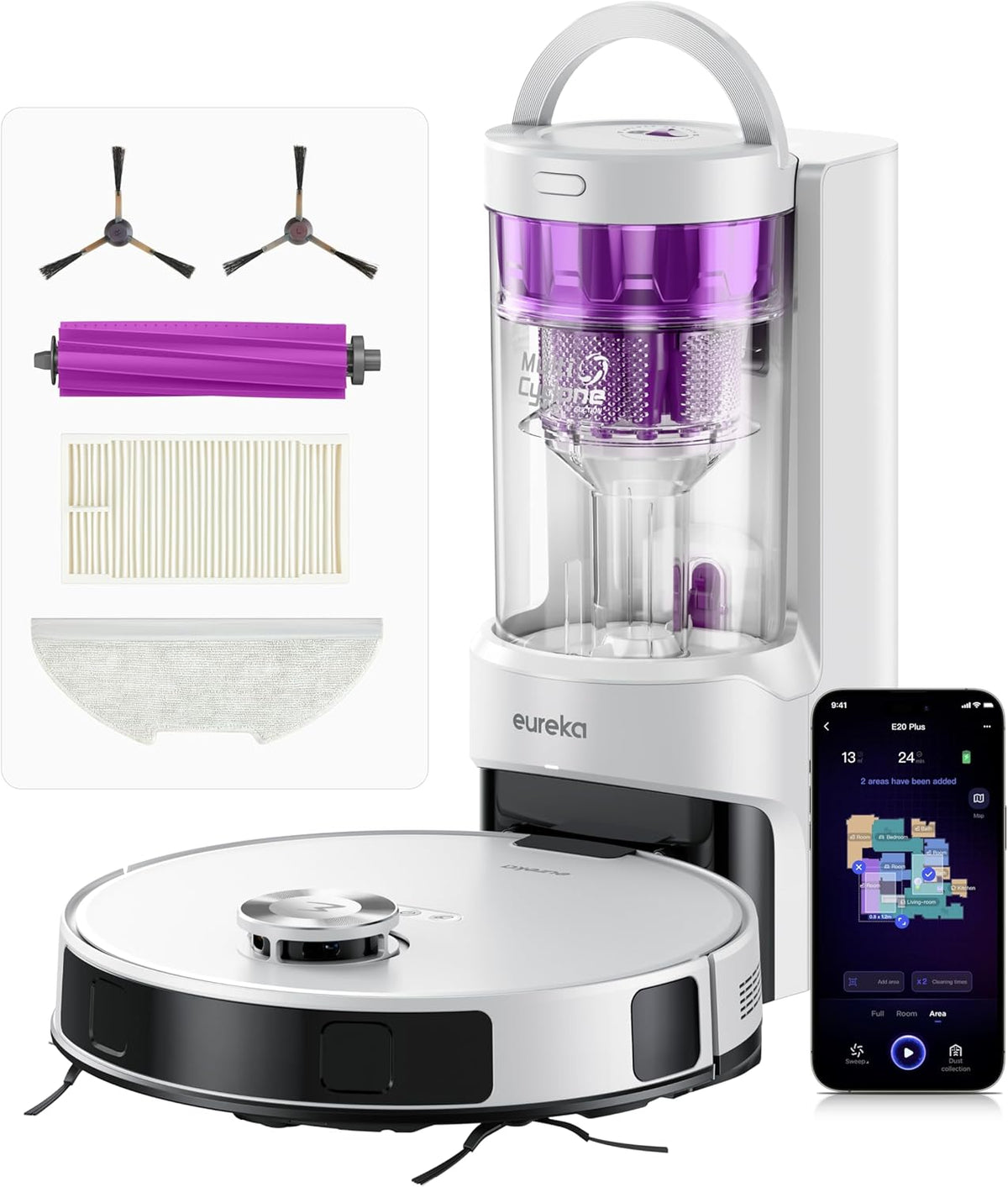 EUREKA Robot aspirador, E20 Plus Robot Aspirador Autovaciado, 8000 Pa, Anti-enredos, 180 Min