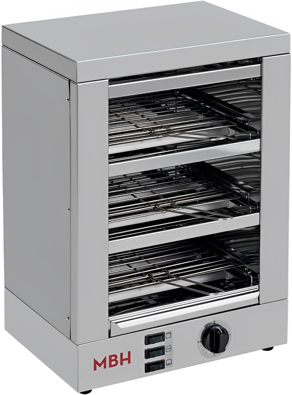 Tostadora MBH - Tostadora profesional 3 pisos INOX eléctrica con temporizador para HOSTELERÍA. Horno tostador de pan industrial para bar y