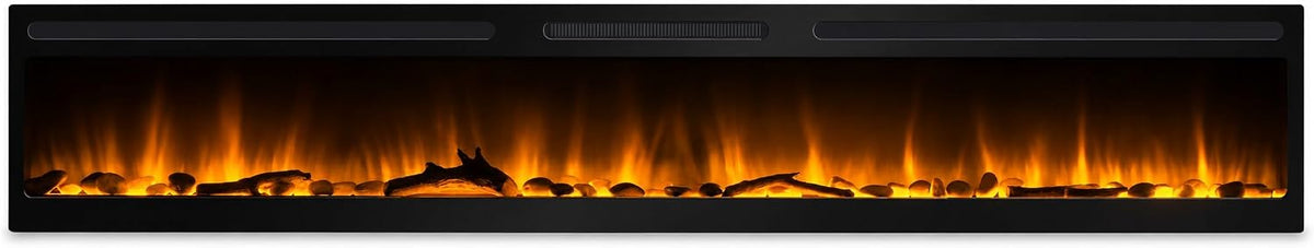 Chimenea eléctrica empotrable con calefacción Elysee Infinity 228cm, Efecto de Llama Leds- Chimenea Decorativa de Pared bajo Consumo - Mando a