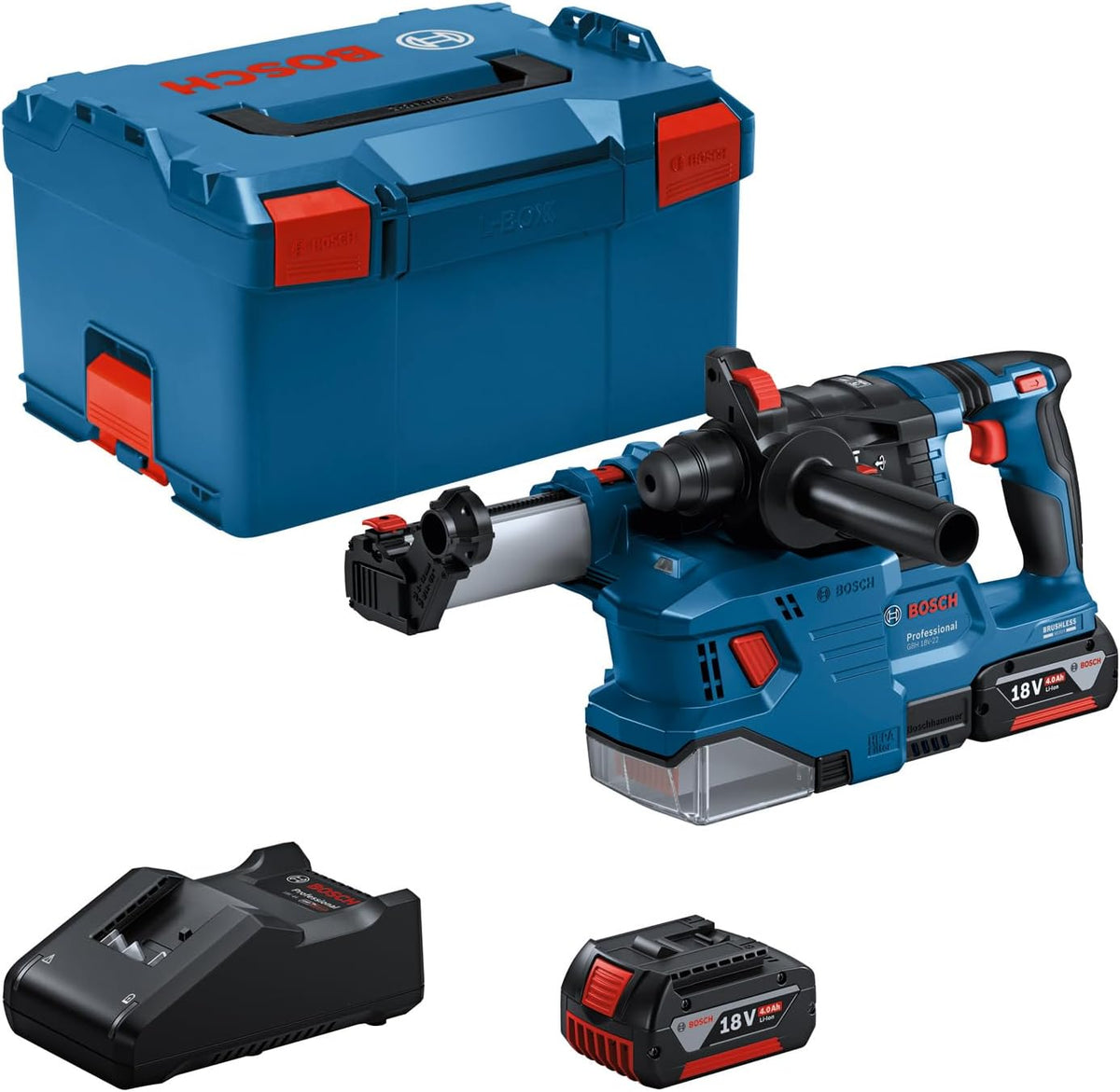 18V-22 de Bosch Professional, martillos perforador, 18V System martillo perforador a batería GBH (con SDS plus, incl. 2 baterías de 4, 0 Ah, cargador