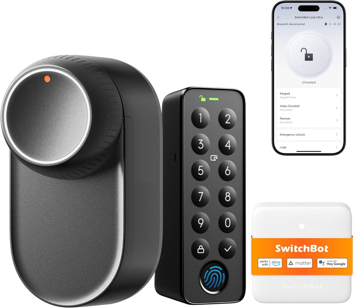 Pestillo de SwitchBot, Lock Ultra, Cerradura Inteligente WiFi con Teclado De Pantalla Táctil, Huella Dactilar, Cerradura Electrónica con Batería