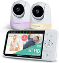 Monitores de vídeo de Babysense, Vigilabebés 720p HD 5 pulgadas con 2 cámaras, vídeo vigilabebés sin WiFi, luz nocturna de 6 colores, canciones de