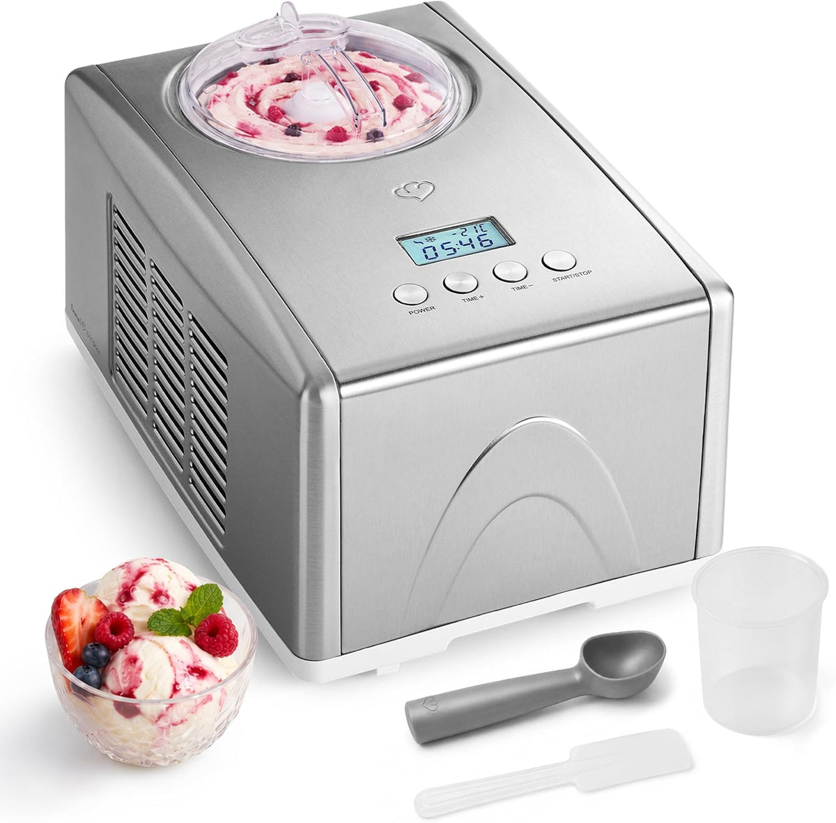 Springlane Kitchen Heladera, SPRINGLANE Máquina para hacer helados caseros EMMA, Ice cream maker, Heladera con compresor 1, 5 l, recipiente extraíble