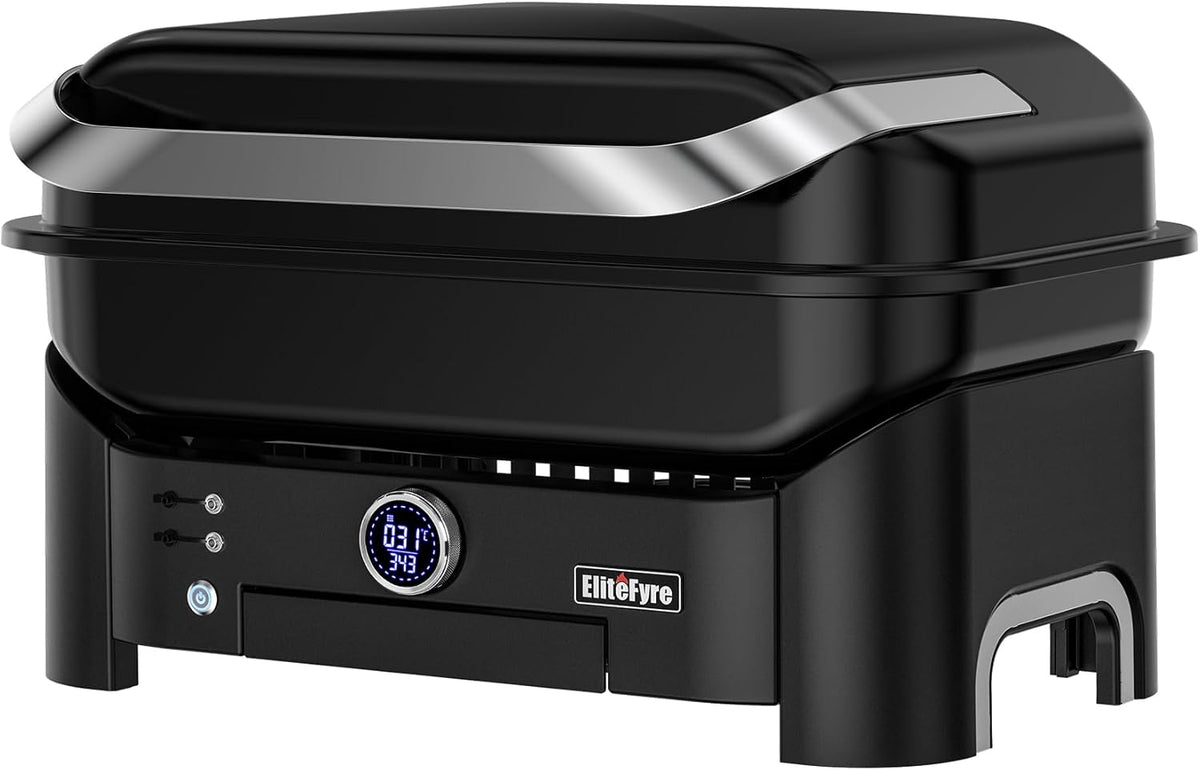EliteFyre Parrillas eléctricas de exterior, Volteq Smart Barbacoa Eléctrica, 343°C Potencia de Asador en 20 Min, Parrilla de Sobremesa con Sonda de