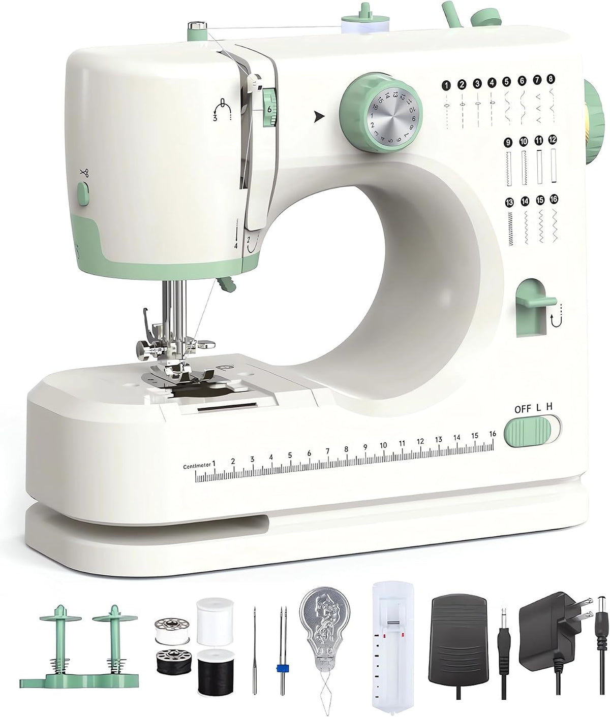 QVNIE Máquinas de coser básica, Máquina de coser portátil para principiantes mejorada, con 16 modos de puntada, doble aguja y velocidad ajustable