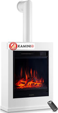 Chimenea eléctrica KAMINIO, Kalle con Tubo de Chimenea - Chimenea eléctrica de pie con calefacción, Efecto de Llama 3D, Control Remoto (Blanco)