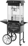 Royal Catering Máquinas de palomita, Máquina para palomitas de maíz con carro de diseño retro 1500 W (195/235 °C, 2 temperaturas, para palomitas de